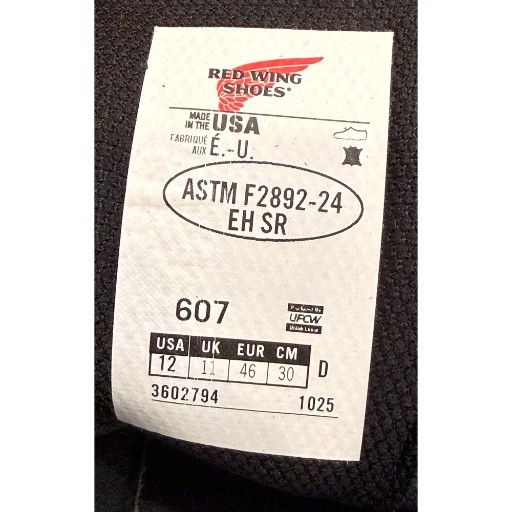 RED WING 607 BLACK 6-INCH SOFT TOE SLIP RESISTANT SUPER SOLE 2.0 WORK BOOTS 12 D